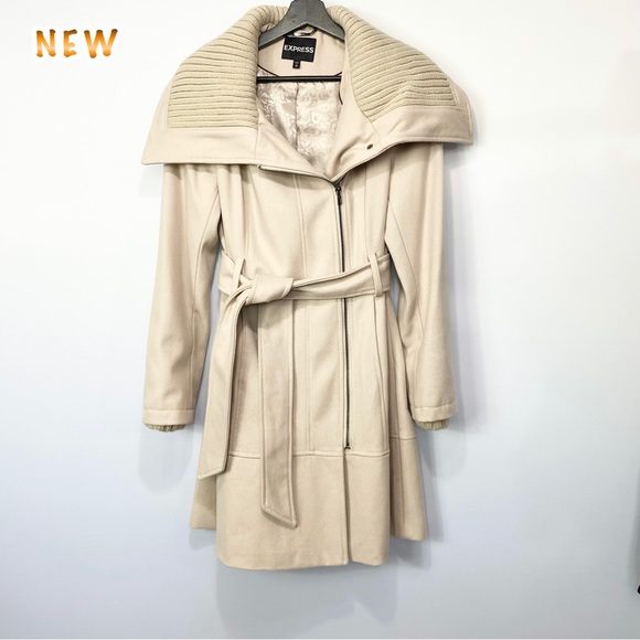 Express Jackets & Blazers - NEW-Tan Wool Blend Mid Length Winter Coat M